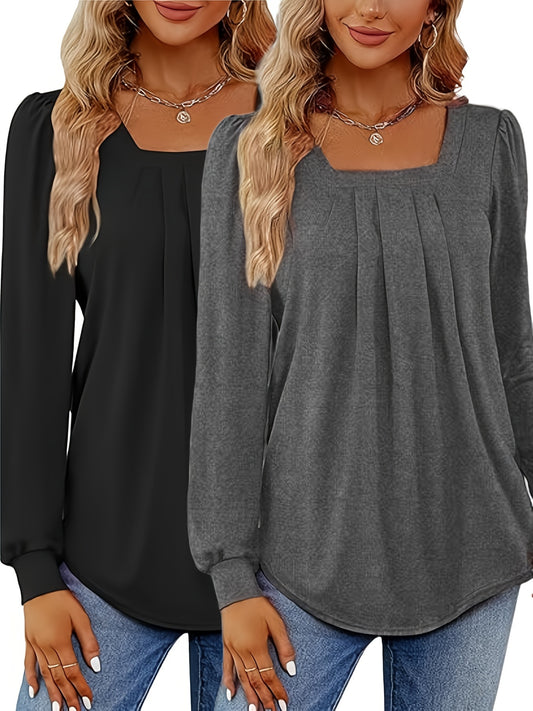 Elise | Plisserad blus med fyrkantig hals